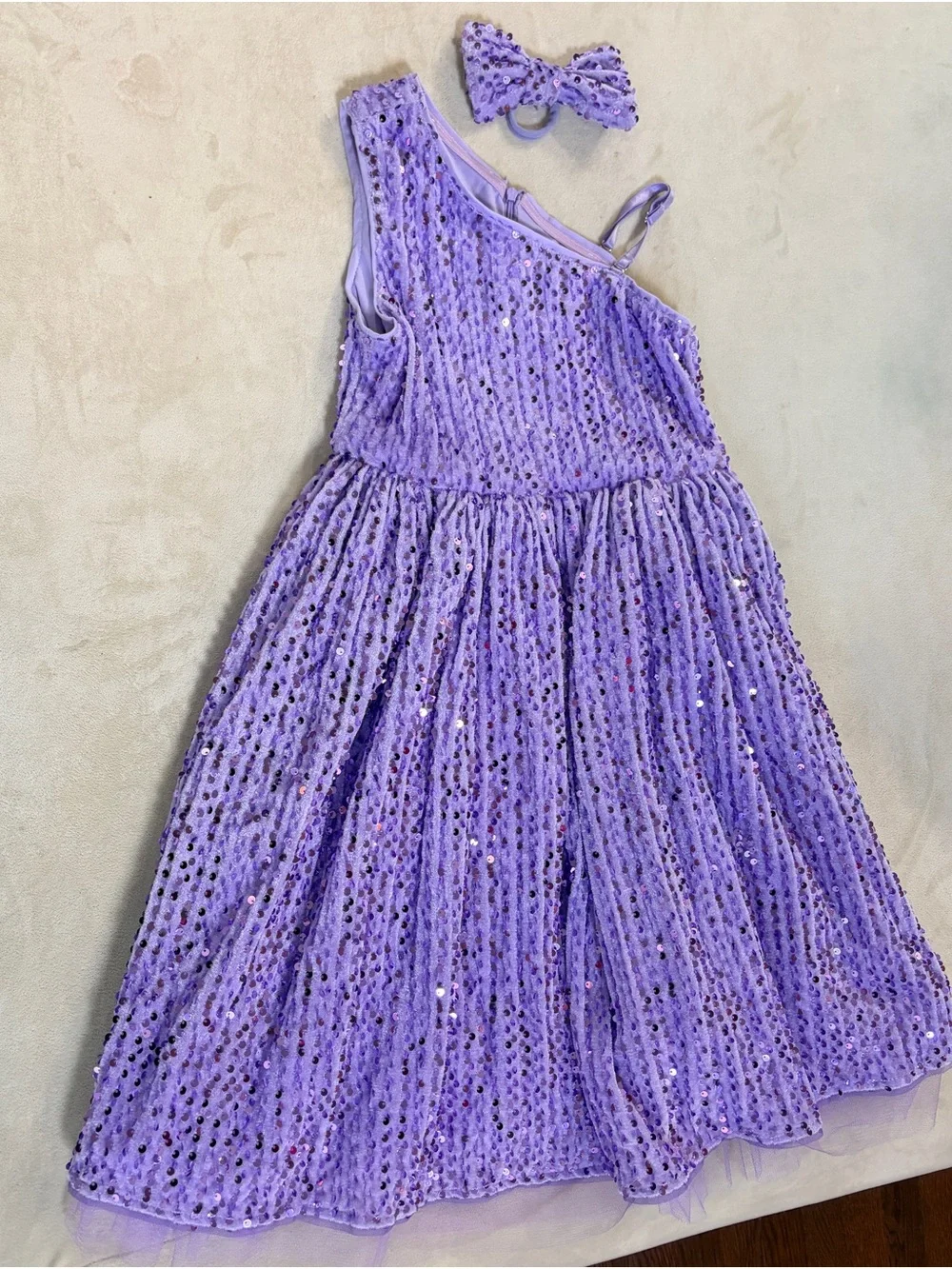 Grace Karin Lilac One-Shoulder Sequin Dance Costume with Bow